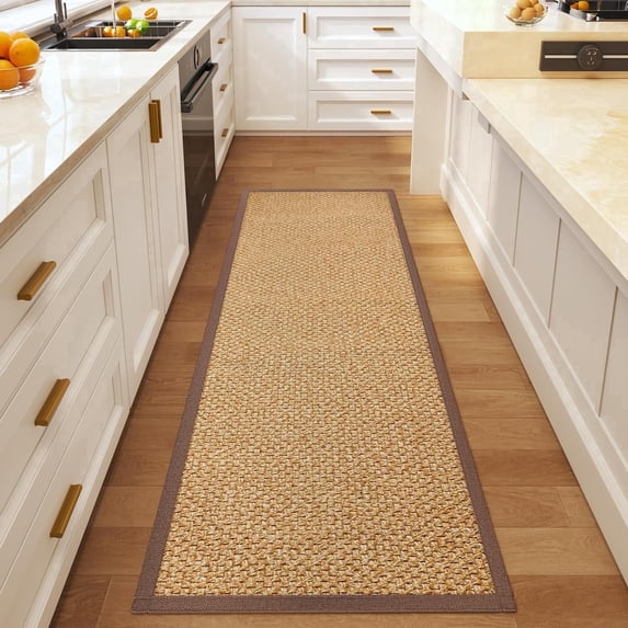 QiCaiJia Hallway Runner Rug 2x6 ft BrownJute Like Kitchen Runner Mat Rugs Non Slip, Woven Soft Entryway Farmhouse Runner Boho Floor Carpet for Indoor Laundry Hall Backdoor Bedroom Living Room