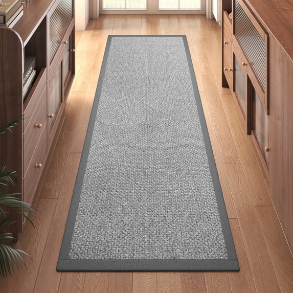 QiCaiJia Hallway Runner Rug 2x6 ft Gray Jute Like Kitchen Runner Mat Rugs Non Slip, Woven Soft Entryway Farmhouse Runner Boho Floor Carpet for Indoor Laundry Hall Backdoor Bedroom Living Room