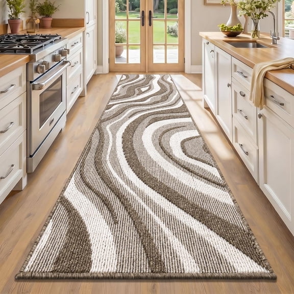 Washable Hallway Runner Rug 2x8 Non Slip Modern Abstract High-Low Textured Kitchen Runner Rug, Boho Carpet Runner