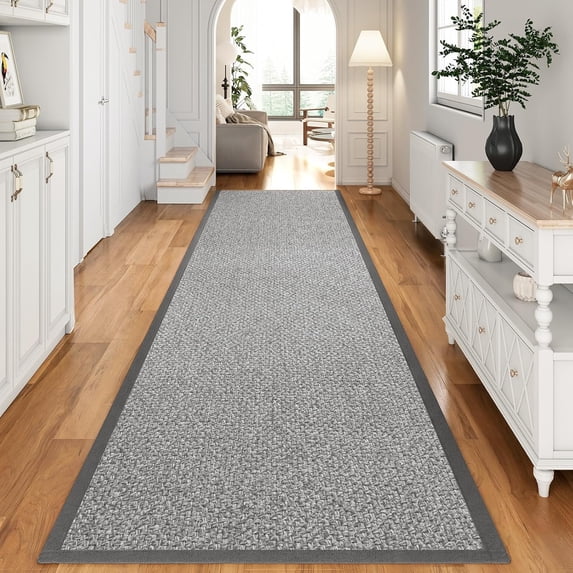 QiCaiJia Hallway Runner Rug 2x8 ft Gray Jute Like Kitchen Runner Mat Rugs Non Slip, Woven Soft Entryway Farmhouse Runner Boho Floor Carpet for Indoor Laundry Hall Backdoor Bedroom Living Room
