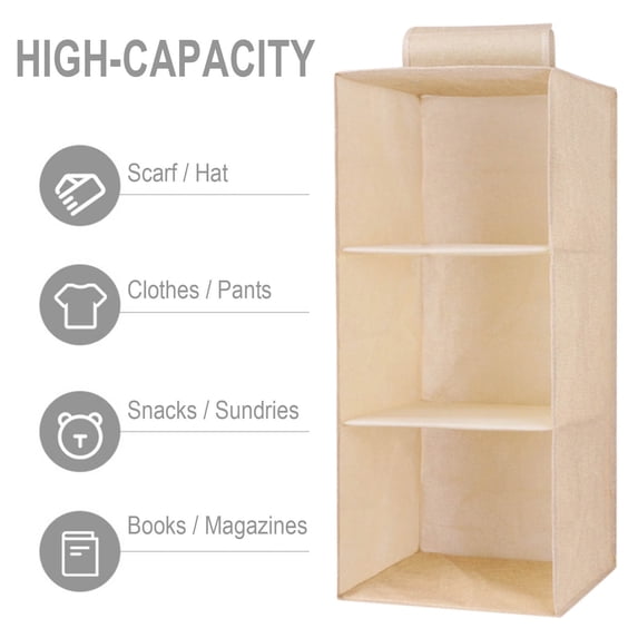 Hanging Closet Organizer Shelf-Imitation Linen Fabric with MDF Support,Foldable Multi-Layer Wardrobe Storage,10.6x10.6x23.6in,Large Capacity