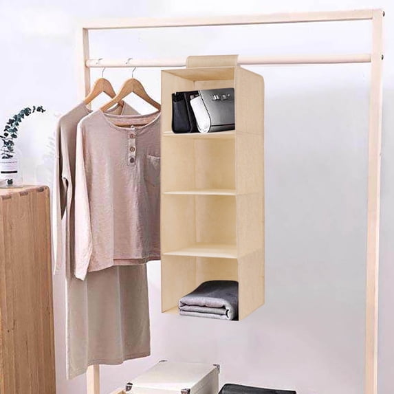 Hanging Closet Organizer Storage Bag-Washable Imitation Linen Fabric with MDF Support,Foldable Multi-Layer Wardrobe Shelves,10.6x10.6x23.6in,Large Capacity