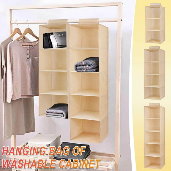 Washable Hanging Storage Bag1PC,Fabric Closet Organizer with MDF Support & PP Board Layers, Foldable Space-Saving Wardrobe Solution