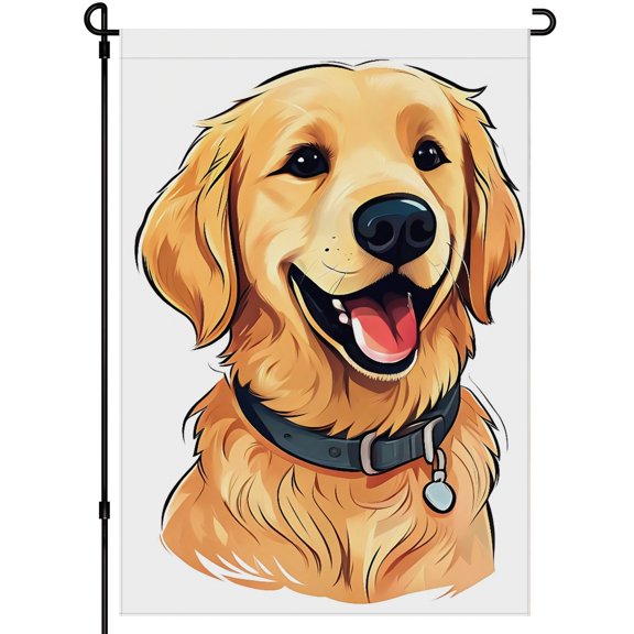 Washable Happy Smile Retriever House Flags for House Yard Porch Deco, Cute Dog Face Golden Retriever Simple Doodle Durable Chic Garden Flag Colorful Cartoon Double Colored Porch Decor 28x40 Inch