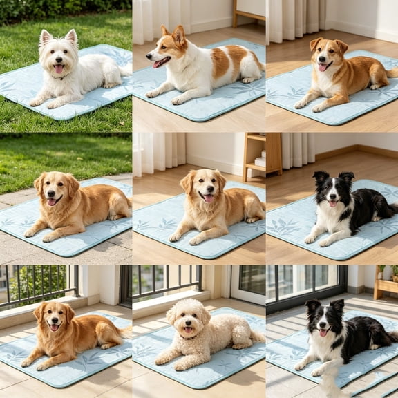 Washable Ice Silk Polyester Pet Cooling Mat 60×45cm, Portable Breathable Summer Rest Pad No Refrigeration Needed, Soft Lightweight Floor Bed for Puppies Kittens Small Cats