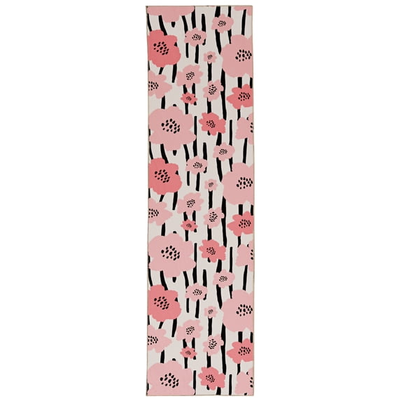 Washable Ivory Pink Area Rug 2x8 Lightweight Durable Stain Resistant Non-Slip