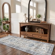 Washable Kitchen Room Runner Rug - 2x6 Hallway Rug Distressed Mats Foyer Rugs for Entryway Non-Slip Soft Room Floor Carpet for Dining Room (Grey/Blue, 2x6)