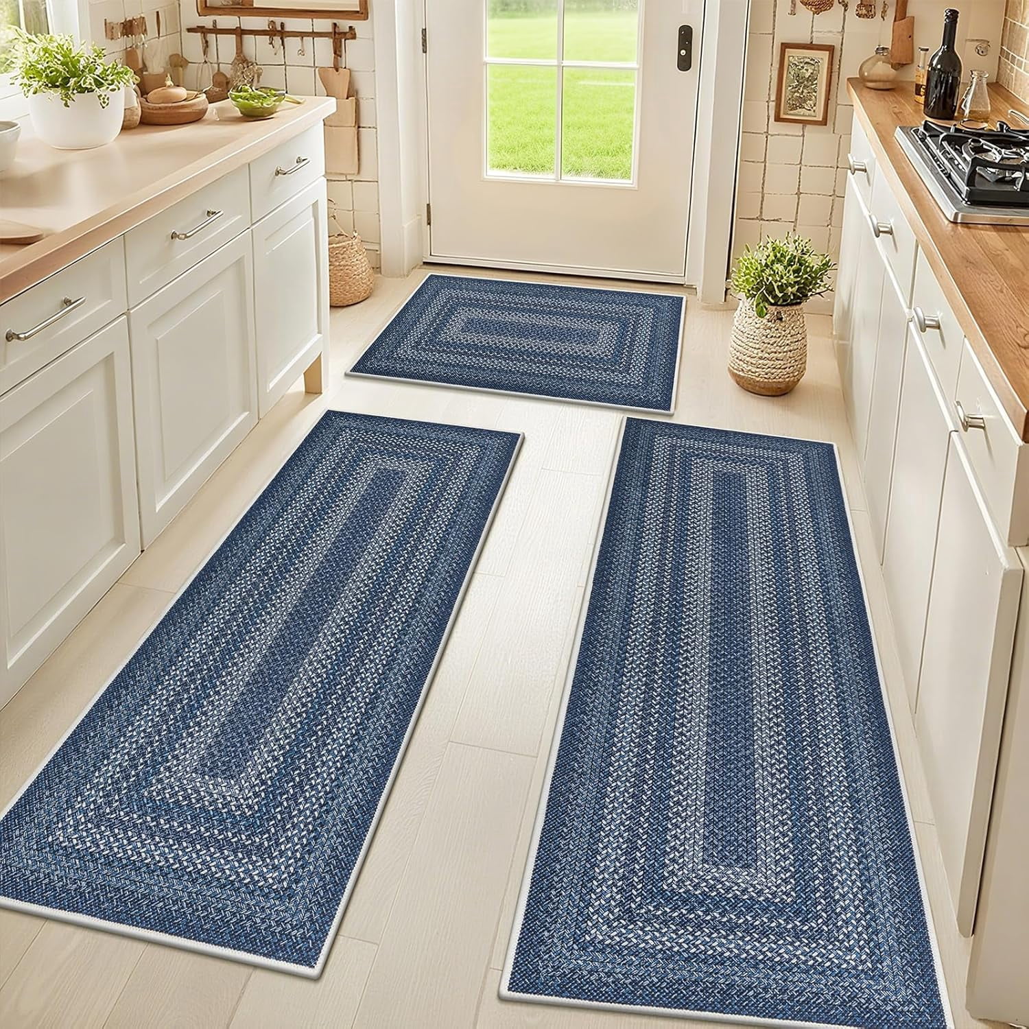 Washable Kitchen Rugs Sets of 3, Non Slip Absorbent Kitchen Rugs and ...