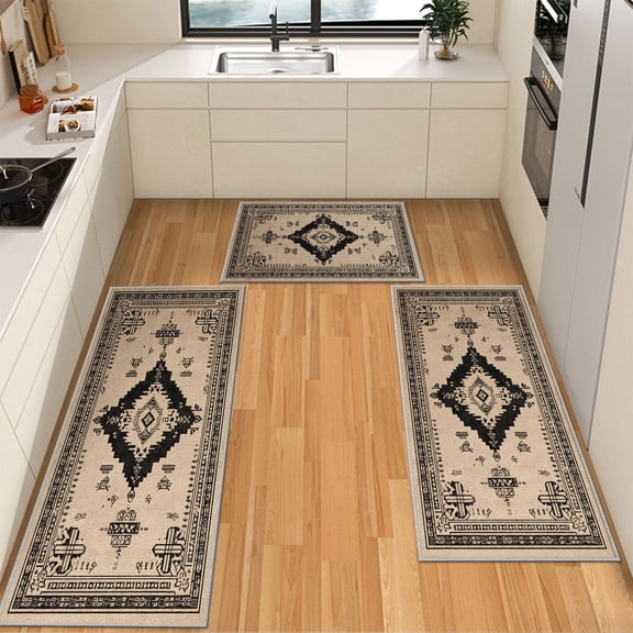 IsecretJoy Washable Kitchen Rugs Sets of 3, Non Slip Kitchen Mats for Floor Waterproof & Stain Resistant Runner Rug for Kitchen, Laundry Room, Hallway