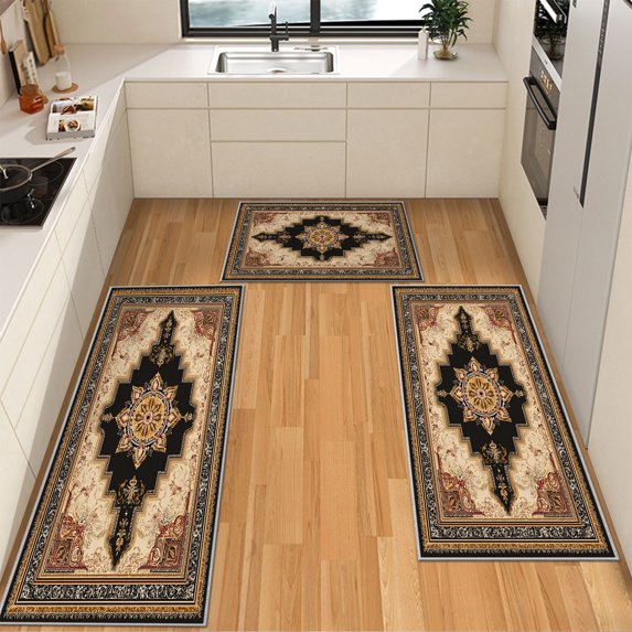 IsecretJoy Washable Kitchen Rugs Sets of 3, Non Slip Kitchen Mats for Floor Waterproof & Stain Resistant Runner Rug for Kitchen, Laundry Room, Hallway