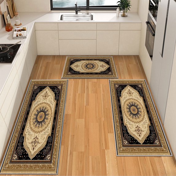 IsecretJoy Washable Kitchen Rugs Sets of 3, Non Slip Kitchen Mats for Floor Waterproof & Stain Resistant Runner Rug for Kitchen, Laundry Room, Hallway
