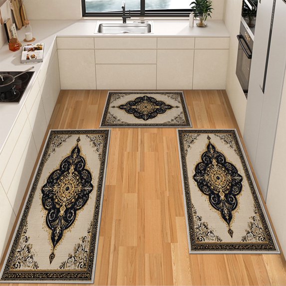 IsecretJoy Washable Kitchen Rugs Sets of 3, Non Slip Kitchen Mats for Floor Waterproof & Stain Resistant Runner Rug for Kitchen, Laundry Room, Hallway
