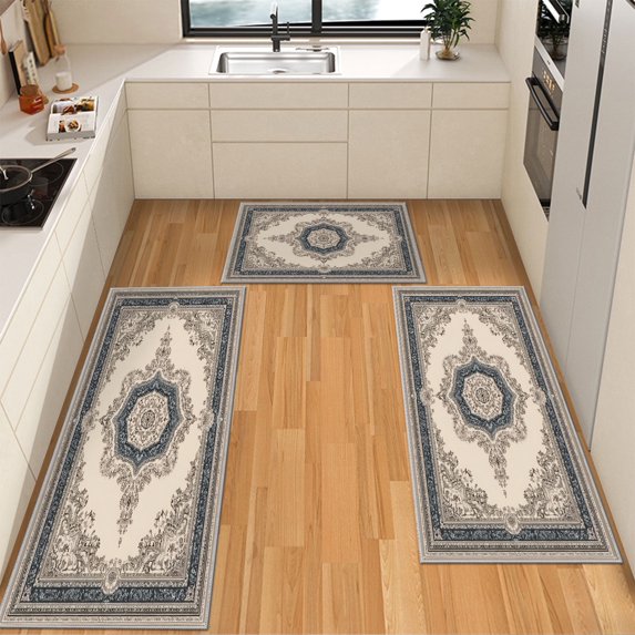 IsecretJoy Washable Kitchen Rugs Sets of 3, Non Slip Kitchen Mats for Floor Waterproof & Stain Resistant Runner Rug for Kitchen, Laundry Room, Hallway