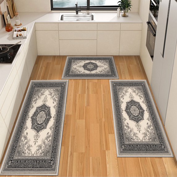 IsecretJoy Washable Kitchen Rugs Sets of 3, Non Slip Kitchen Mats for Floor Waterproof & Stain Resistant Runner Rug for Kitchen, Laundry Room, Hallway