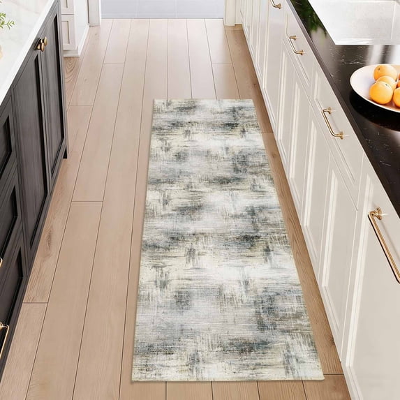 Washable Kitchen Runner Rug 2x5 ft, Modern Abstract Textured Kitchen Runner Rug, Non Slip Soft Low Profile Rug with PVC Backing for Kitchen Sink, Hallway & Laundry Room
