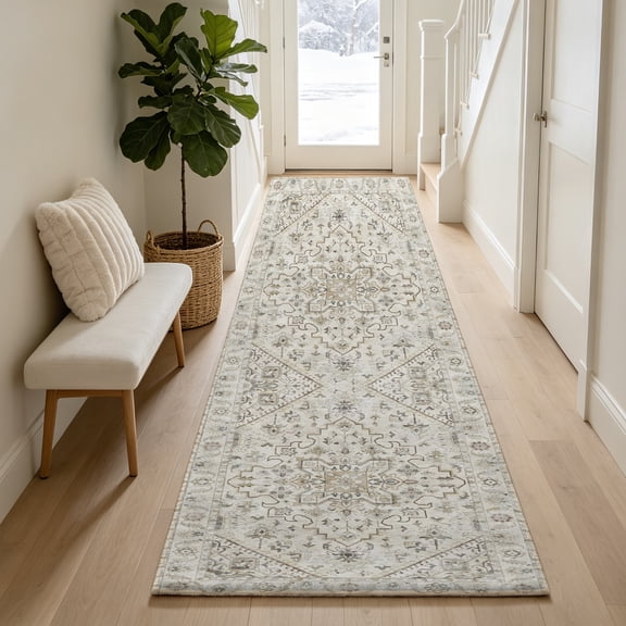 SAND KEEPER Hallway Runner Rug 2x5 Washable Non Slip Rug Runners Vintage Oriental Ivory Cream Soft Long Carpet Runner for Entryway Bedroom Kitchen Laundry Room