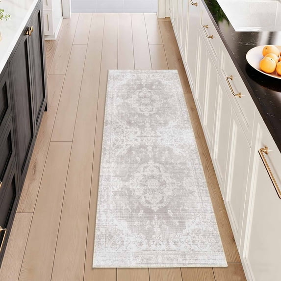 Washable Kitchen Runner Rug 2x5 ft, Modern Vintage Soft Low Profile Non Slip Rug with PVC Backing, Farmhouse Vintage Carpet for Kitchen Sink, Hallway, Laundry Room