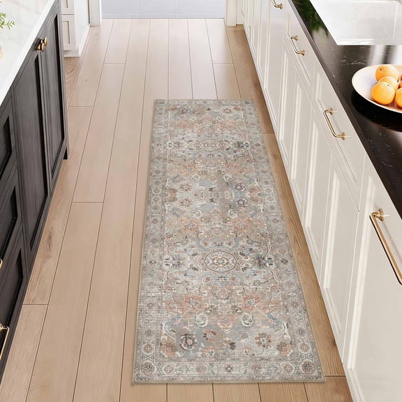 Washable Kitchen Runner Rug 2x5 ft, Modern Vintage Soft Low Profile Non Slip Rug with PVC Backing, Farmhouse Vintage Carpet for Kitchen Sink, Hallway, Laundry Room