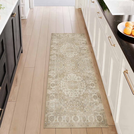 Washable Kitchen Runner Rug 2x5 ft, Modern Vintage Soft Low Profile Non Slip Rug with PVC Backing, Farmhouse Vintage Carpet for Kitchen Sink, Hallway, Laundry Room