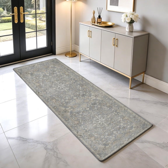 Hallway Runner Rug 2x5 Washable Non Slip Rug Runners Vintage Oriental Distressed Fog Gray Soft Long Carpet Runner for Entryway Bedroom Kitchen Laundry Room