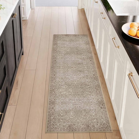 Washable Kitchen Runner Rug 2x5 ft, Modern Vintage Soft Low Profile Non Slip Rug with PVC Backing, Farmhouse Vintage Carpet for Kitchen Sink, Hallway, Laundry Room
