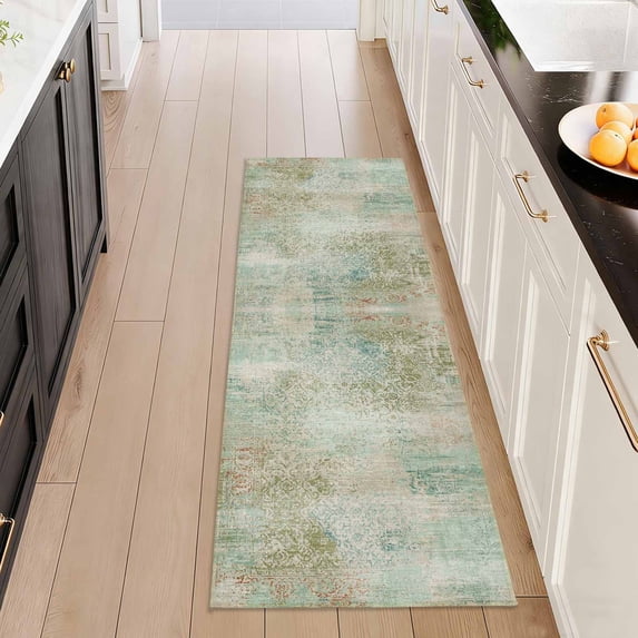 Washable Kitchen Runner Rug 2x5 ft, Modern Vintage Soft Low Profile Non Slip Rug with PVC Backing, Farmhouse Vintage Carpet for Kitchen Sink, Hallway, Laundry Room