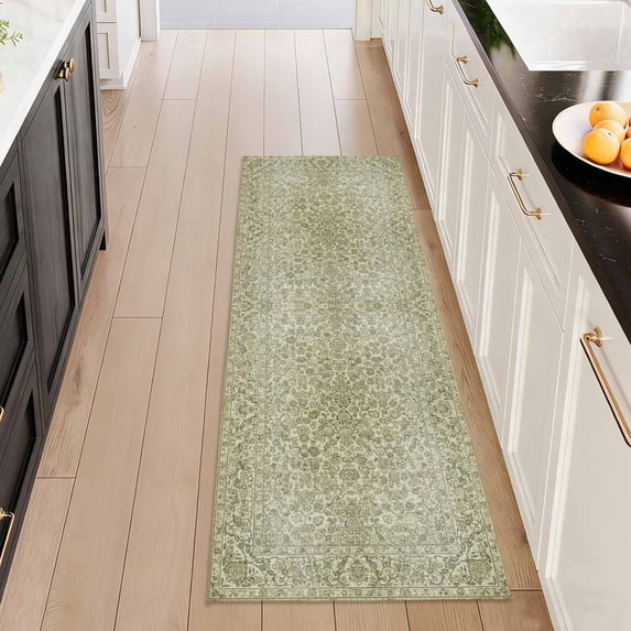 Washable Kitchen Runner Rug 2x5 ft, Modern Vintage Soft Low Profile Non Slip Rug with PVC Backing, Farmhouse Vintage Carpet for Kitchen Sink, Hallway, Laundry Room