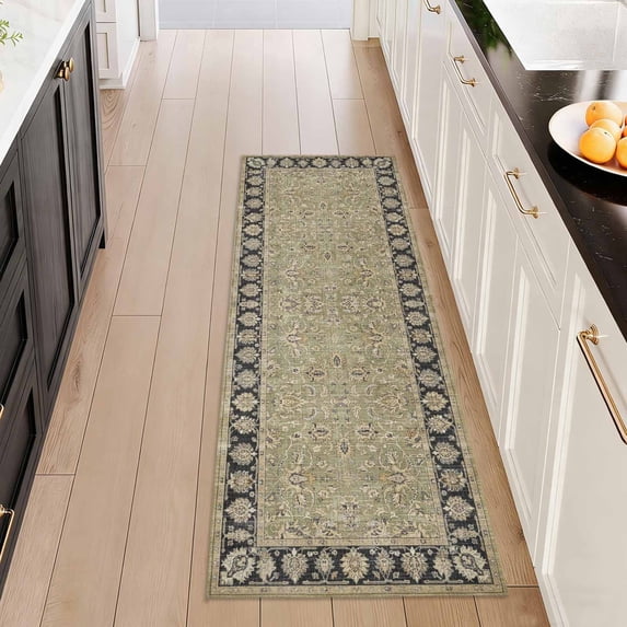 Washable Kitchen Runner Rug 2x5 ft, Modern Vintage Soft Low Profile Non Slip Rug with PVC Backing, Farmhouse Vintage Carpet for Kitchen Sink, Hallway, Laundry Room
