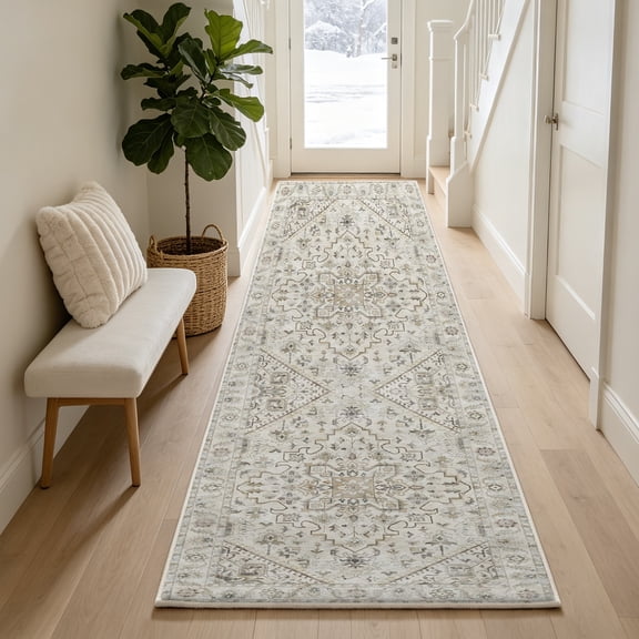SAND KEEPER Hallway Runner Rug 2x5 Washable Non Slip Rug Runners Vintage Oriental Ivory Cream Soft Long Carpet Runner for Entryway Bedroom Kitchen Laundry Room