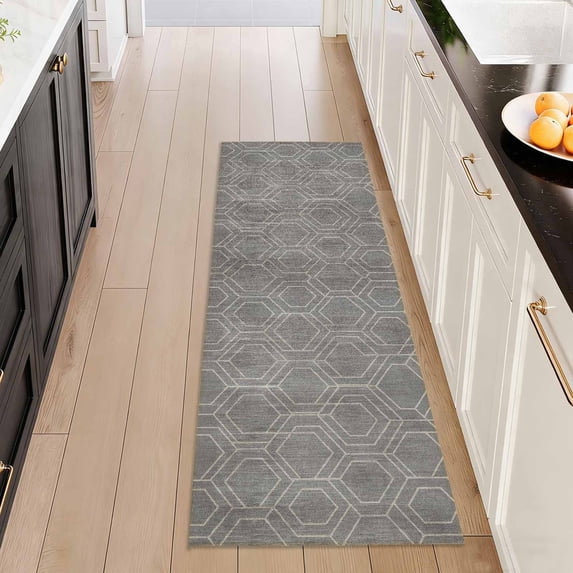 Washable Kitchen Runner Rug 2x5 ft Non Slip Soft Low Profile Kitchen Rug with PVC Backing, Modern Abstract Geometric Rug for Kitchen Sink, Hallway & Laundry Room