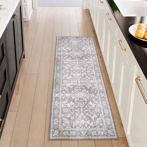 Washable Kitchen Runner Rug 2x5 ft, Non Slip Soft Low Profile Kitchen Rug with PVC Backing, Vintage Distressed Medallion Oriental Rug for Kitchen Sink, Hallway & Laundry Room