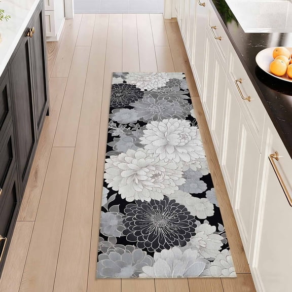 Washable Kitchen Runner Rug 2x5 ft Non Slip Soft Low Profile Kitchen Rug with PVC Backing, Modern Floral Rug for Kitchen Sink, Hallway & Laundry Room