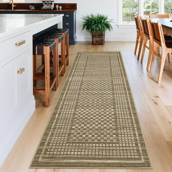Washable Kitchen Runner Rug 2x8, Brown Runners for Hallway, Non Slip Boho Soft Bathroom Stain Resistant Throw Mat Bordered Carpet Runner for Laundry Entryway Bedroom 2'x8' Brown