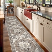 Washable Kitchen Runner Rug - 3x14 Hallway Rug Distressed Mats Non-Slip Soft Room Floor Carpet for Dining Room (Beige,3x14)