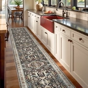 Washable Kitchen Runner Rug - 3x14 Hallway Rug Distressed Mats Non-Slip Soft Room Floor Carpet for Dining Room (Black,3x14)