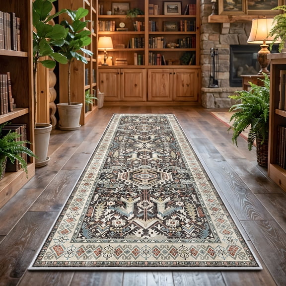 Washable Kitchen Runner Rug - 3x8 Hallway Rug Distressed Mats Non-Slip Soft Room Floor Carpet for Dining Room (Black,3x8)