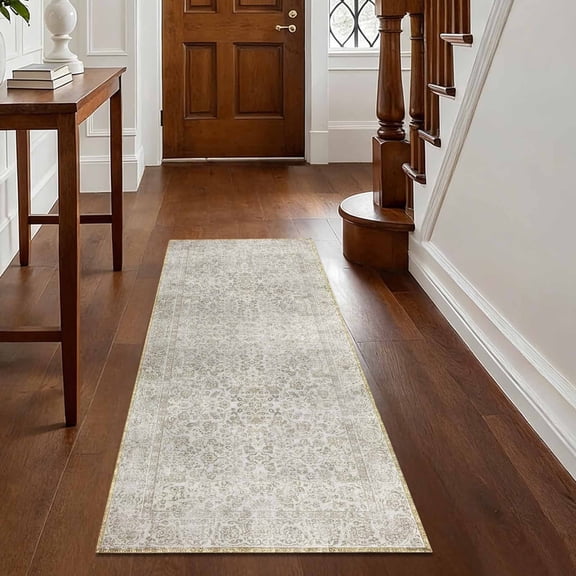 Washable Kitchen Runner Rug 60" x 22", Farmhouse Vintage Soft Low-Profile Carpet with Non-Slip Backing for Kitchen, Hallway, Laundry Room