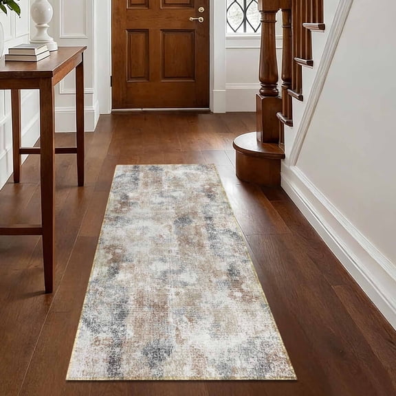 Washable Kitchen Runner Rug 60" x 22", Modern Abstract Textured Area Rug, Neutral Soft Low Profile Non Slip Kitchen Runner Rug for Kitchen, Hallway & Laundry Room