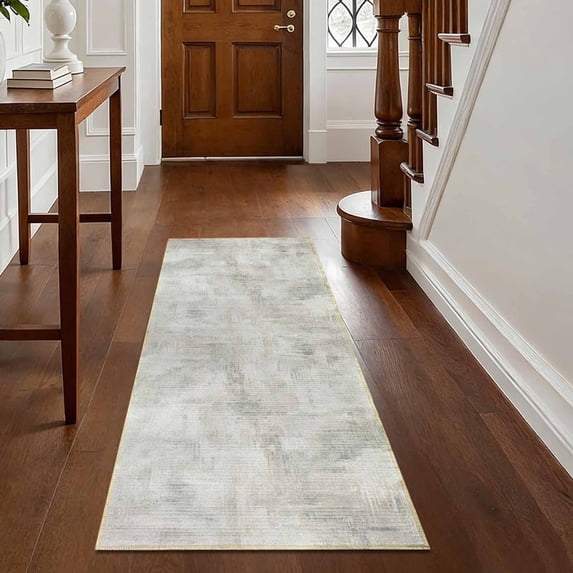 Washable Kitchen Runner Rug 60" x 22", Modern Abstract Textured Area Rug, Neutral Soft Low Profile Non Slip Kitchen Runner Rug for Kitchen, Hallway & Laundry Room