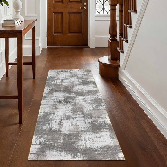 Washable Kitchen Runner Rug 60" x 22", Modern Abstract Textured Area Rug, Neutral Soft Low Profile Non Slip Kitchen Runner Rug for Kitchen, Hallway & Laundry Room, Brown