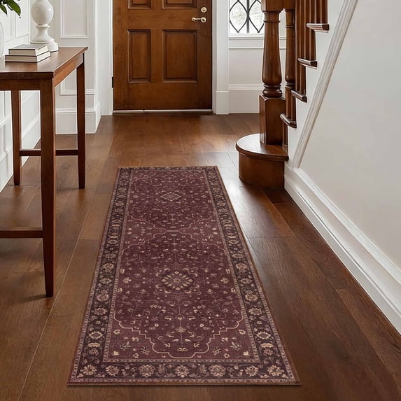 Washable Kitchen Runner Rug 60" x 22", Non-Slip Low Profile Kitchen Rug, Vintage Distressed Medallion Oriental Area Rug for Kitchen, Hallway & Laundry Room