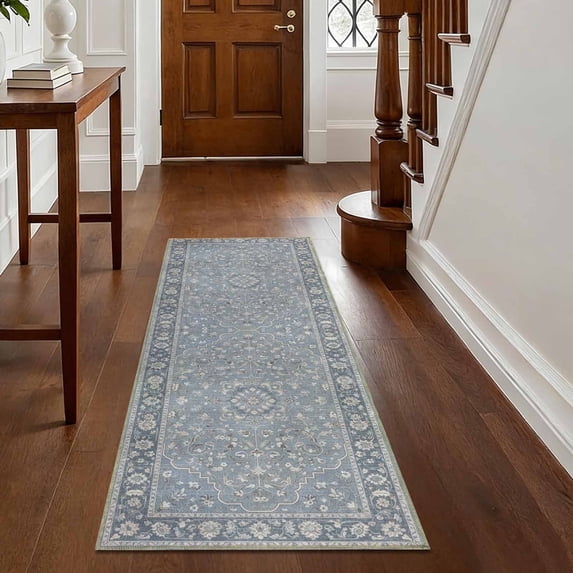 Washable Kitchen Runner Rug 60" x 22", Non-Slip Low Profile Kitchen Rug, Vintage Distressed Medallion Oriental Area Rug for Kitchen, Hallway & Laundry Room