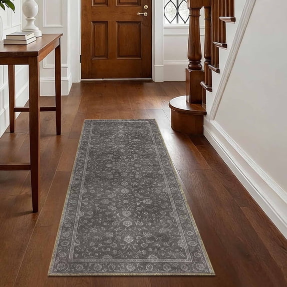 Washable Kitchen Runner Rug 60" x 22", Non-Slip Soft Low Profile Kitchen Rug, Farmhouse Distressed Floral Oriental Rug for Kitchen, Hallway & Laundry Room