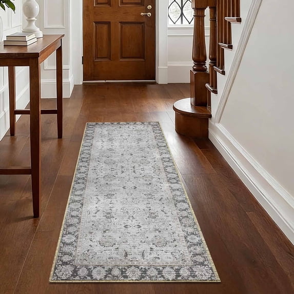 Washable Kitchen Runner Rug 60" x 22", Non-Slip Soft Low Profile Kitchen Rug, Farmhouse Distressed Floral Oriental Rug for Kitchen, Hallway & Laundry Room