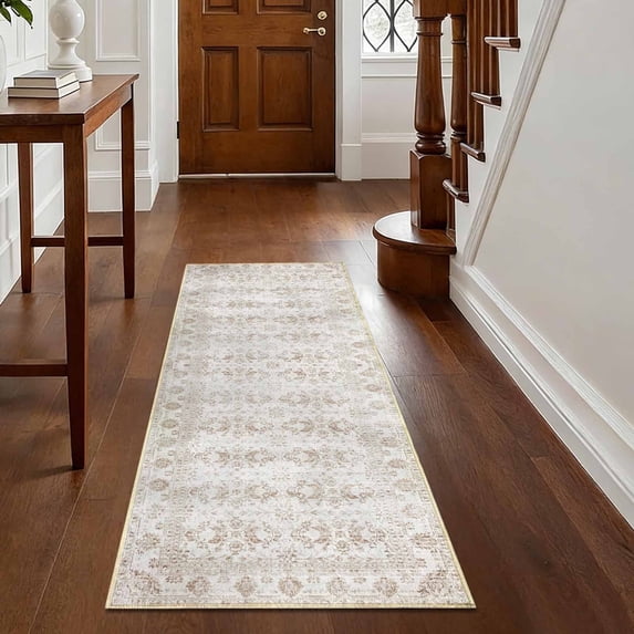 Washable Kitchen Runner Rug 60" x 22", Non-Slip Soft Low Profile Kitchen Rug, Farmhouse Distressed Floral Oriental Rug for Kitchen, Hallway & Laundry Room