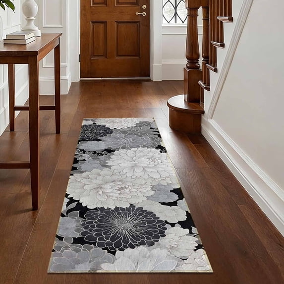 Washable Kitchen Runner Rug 60" x 22", Non-Slip Soft Low Profile Kitchen Runner Rug, Modern Floral Rug for Kitchen, Hallway & Laundry Room