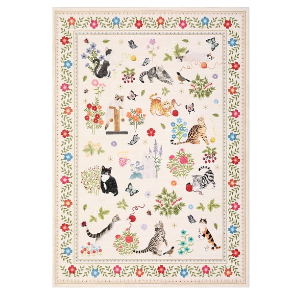 Washable Kitchen Runner Rug – Non-Slip, Cute Cat and Animal Print, Smudge Resistant, Soft Low Pile Collapsible Mat for Bedroom, Entryway