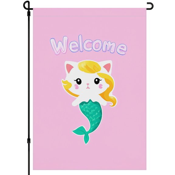 Washable Kitty Large Garden Flag Retro Boho Outdoor Garden Flag Mermaid Sticker Fluffy Cat Double-Colored Garden Flags for Outdoor Decoration for Garden Farmhouse Backyard Lawn Porch (28x40 Inch)