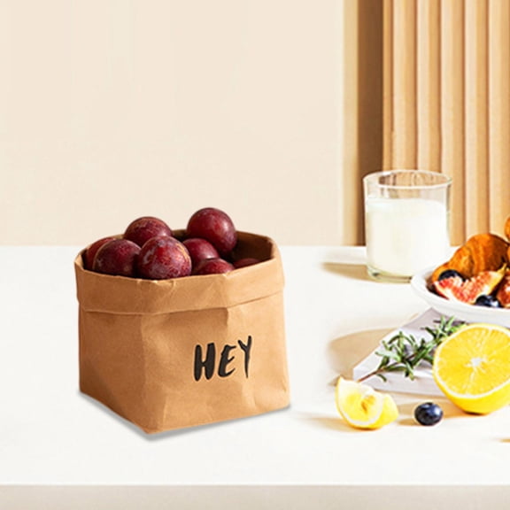 Washable Kraft Paper Storage Bag Waterproof Organizer for Plants Pot Cover Kitchen Refrigerator Pantry Storage Vegetables Bread Cosmetics Home Decoration and Organization