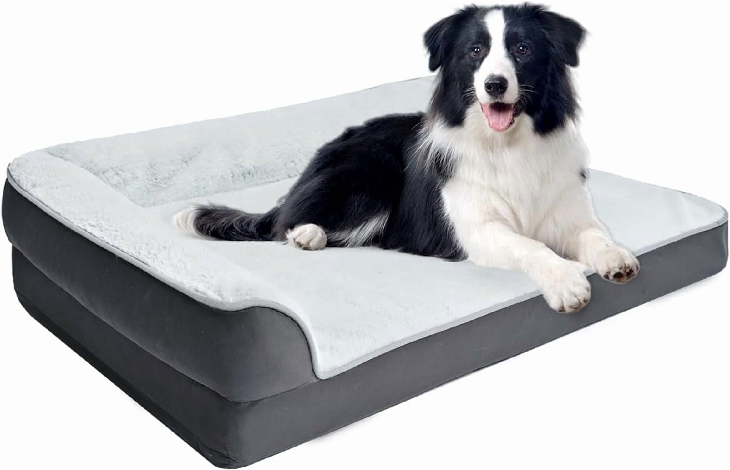 Washable L-shaped large dog bed, non-slip pet sofa bed, indoor dog bed, cage bed, 42x30x8 inches, gray, large size